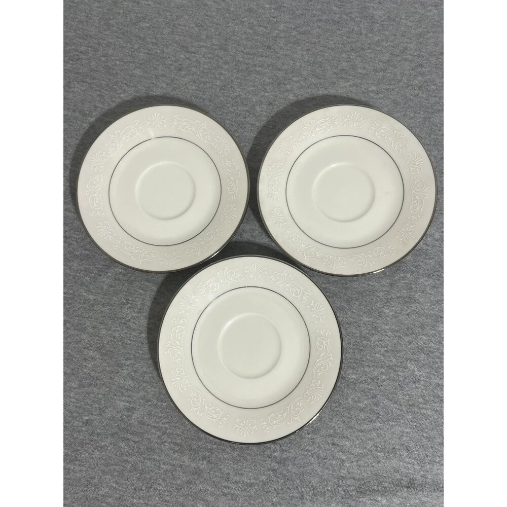 Vintage Noritake Ivory China Marseille 7550 Saucers Set‎ of 3 Japan White Silver